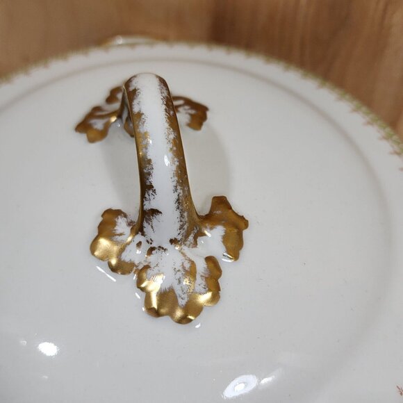 Wm Guerin Limoges Covered Serving Bowl 7.5" handled porcelain dish gold gilt - Picture 3 of 11